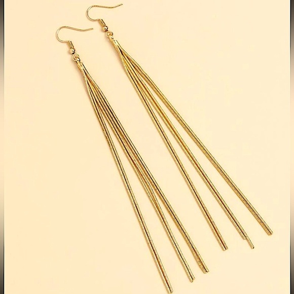 Gold Plated Tassel Drop Dangle Earrings - Picture 3 of 5